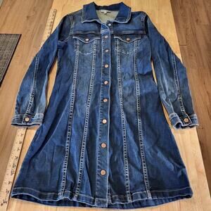 Dear John Denim Snap Front Collared Long Sleeve Jean Dress Pockets Small